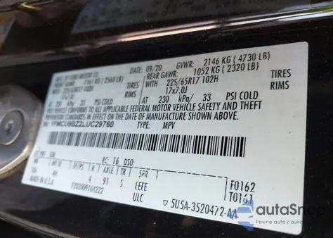 2020 Ford Escape Se Sport Hybrid from USA, damaged, VIN 1FMCU9BZ2LUC29760